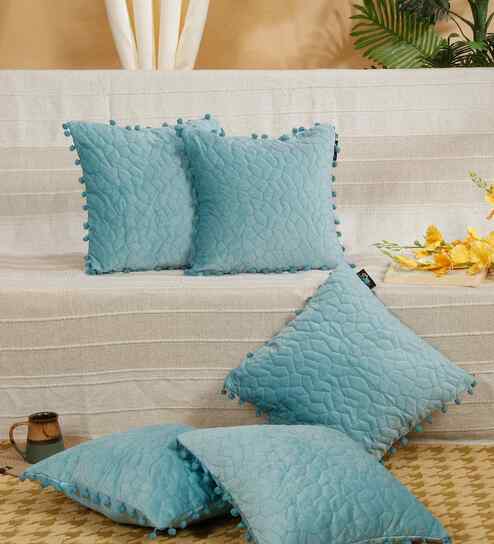 Blue Velvet Abstract 16X16 Inches Cushion Covers (Pack of 5)