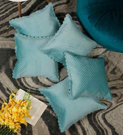 Blue Velvet Abstract 16X16 Inches Cushion Covers (Pack of 5)