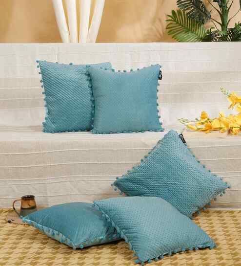 Blue Velvet Abstract 16X16 Inches Cushion Covers (Pack of 5)