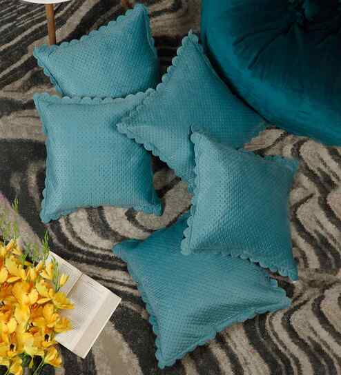 Blue Velvet Abstract 16X16 Inches Cushion Covers (5Pcs)