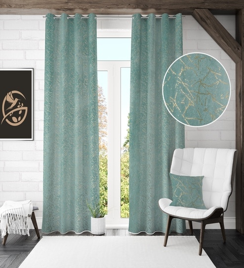 Blue Velvet Abstract 5 Foot Ring Top Window Curtain