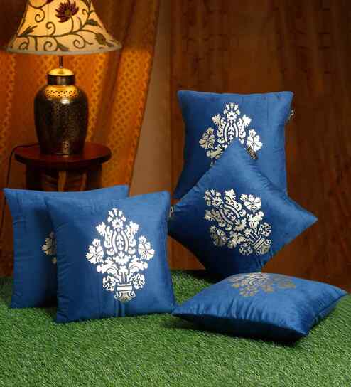 Blue Velvet Abstract 16X16 Inches Cushion Covers (5Pcs)