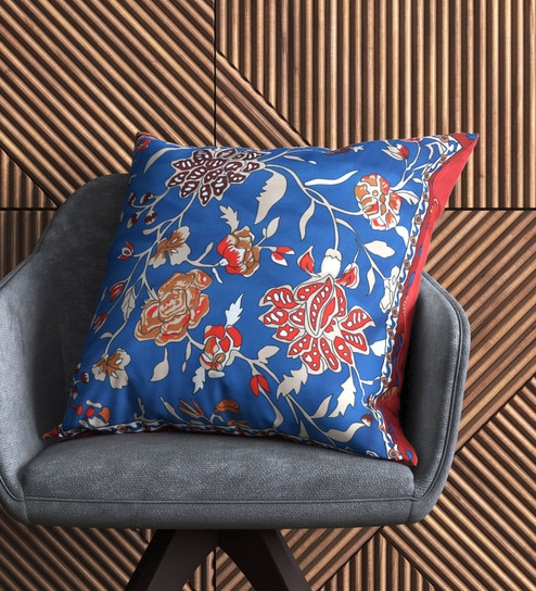 Blue Velvet Printed 16x16 inches Square Cushion Cover (1Pc)