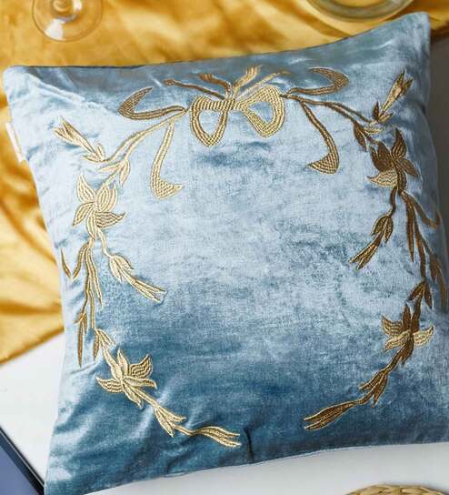 Blue Velvet Abstract 16x16 Inches Cushion Cover