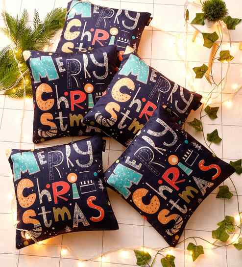 Blue Velvet Tradiional 16X16 Inches Cushion Covers (Pack of 5)