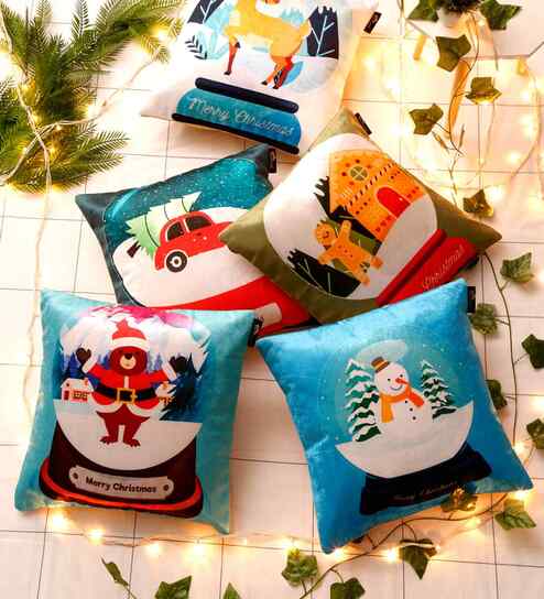 Blue Velvet Tradiional 16X16 Inches Cushion Covers (Pack of 5)