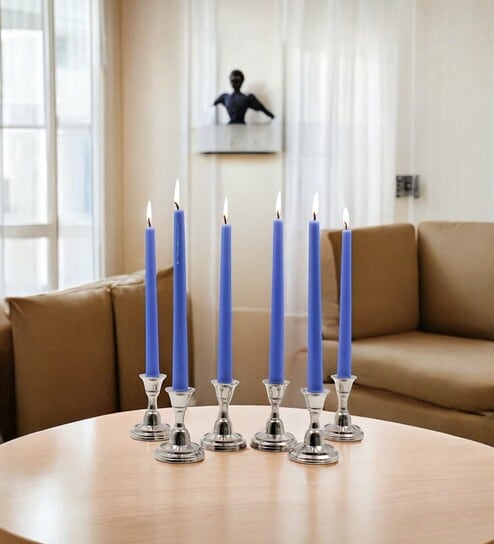 Blue Wax Taper Candles Set Of 6