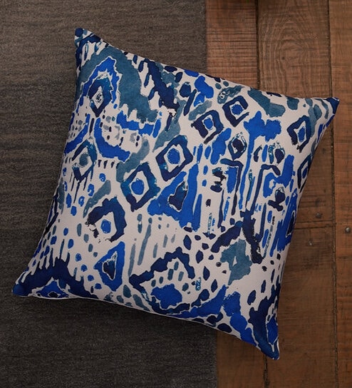 Blue Traditional Polycanvas 16 x 16 Inch Cushion Cover by Zeba