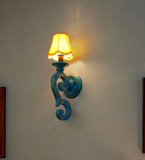 Garlen Blue Wood and Steel Wall Sconces