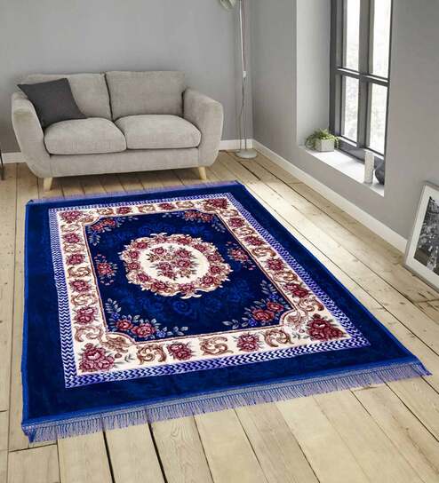 Blue Wool Persian 4 ft x 6 ft Hand Tufted Carpet by Klotthe