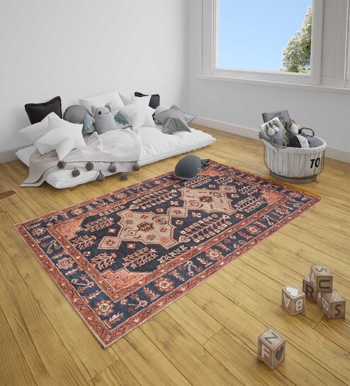 Blue Wool Solid 8 ft x 10 ft Hand Tufted Carpet