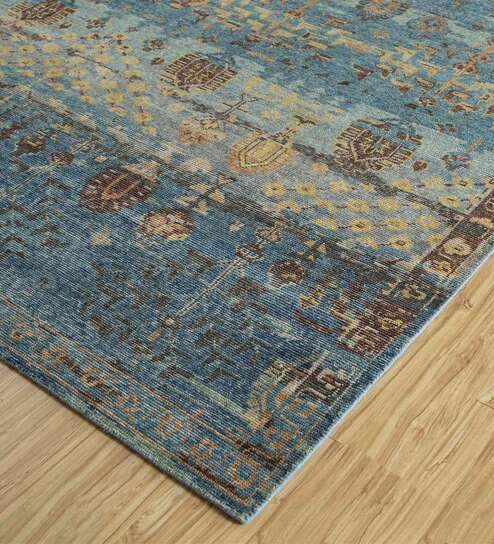 Blue Persian Wool 8 ft x 10 ft Hand Knotted Carpet