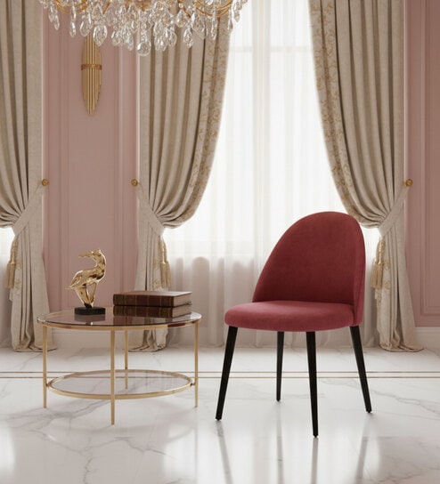 Blush Curved-Back Suede Dining Chair In Pink Colour