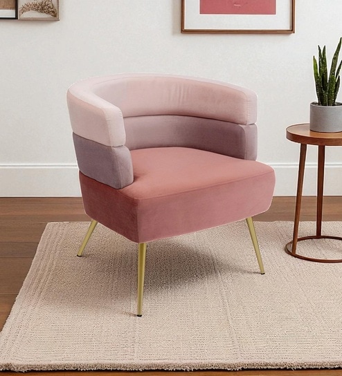 Blush Harmony  Velvet Fabric Lounge Chair With Multitone Layers