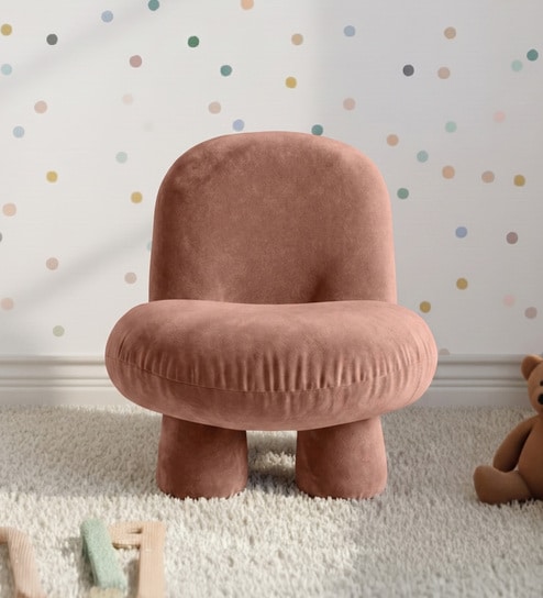 Blush Pink Bubble Velvet Kids Chair In Blush Pink Colour
