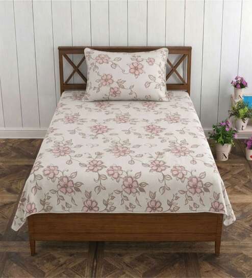 Blush Pink Grace Double 186 TC Cotton Bedsheet With 2 Matching Pillow Covers