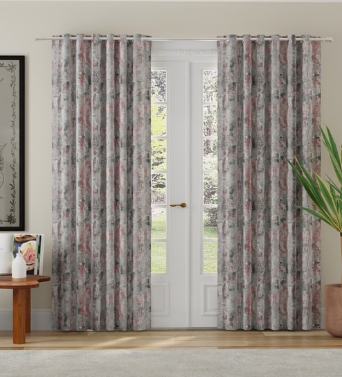 Blush Polyester Abstract 7ft Room Darkening Eyelet Door Curtains (2 Pc)