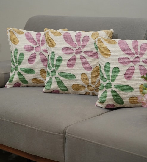 Blush Polyester Floral 16x16 inches Cushion Covers Set of 3