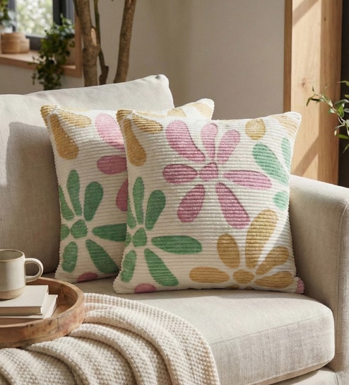 Blush Polyester Floral 18x18 inches Cushion Covers Set of 2