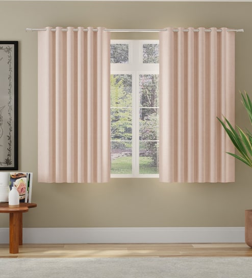Blush Polyester Solid Jacquard 5ft Room Darkening Eyelet Window Curtains (2 Pc)