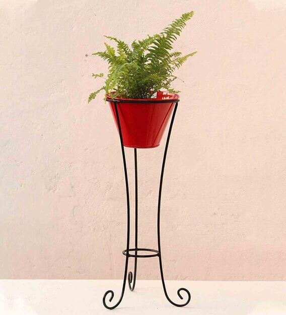Buy Black and Red Iron Planter With Stand by GIG Handicrafts Online