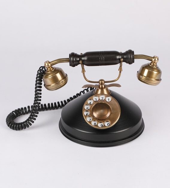 Buy Black Metal Round Antique Telephone Decorative Showpiece by Anantaran Online Retro