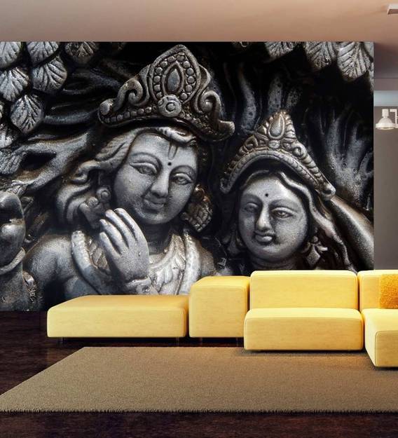 Buy Black Non Wooven Paper 3D Radha And Krishna Mural Wallpaper by 999Store  Online - 3D Wallpapers - Furnishings - Home Decor - Pepperfry Product