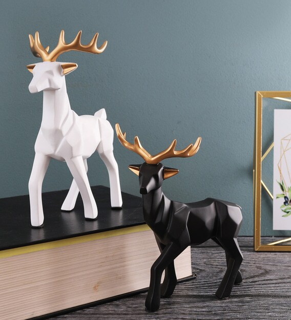 Buy Black Polyresin Forest Deer Figurine Set Of 2 By Oddcroft Online Animal Figurines Animal Figurines Home Decor Pepperfry Product