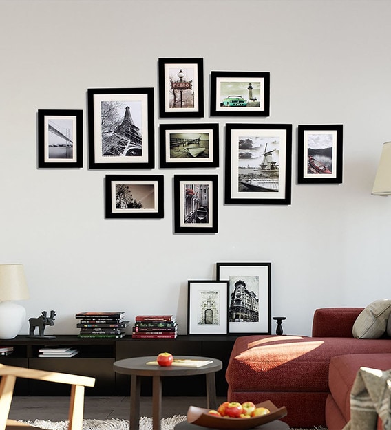 Buy Black Synthetic Wood Wall Photo Frame Set Of 9 By Art Street Online Collage Photo Frames Photo Frames Home Decor Pepperfry Product