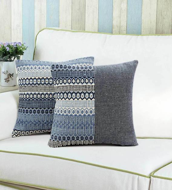 Buy Cotton Geometric Pattern 16x16 Inch Cushion Covers (Set Of 2