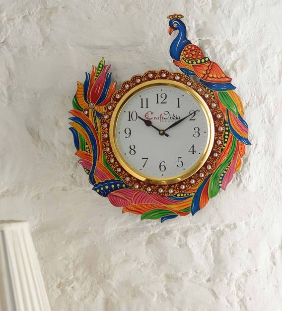 Buy Blue Papier Mache Analog Wall Clock By Ecraftindia Online Traditional Wall Clocks Wall Clocks Home Decor Pepperfry Product