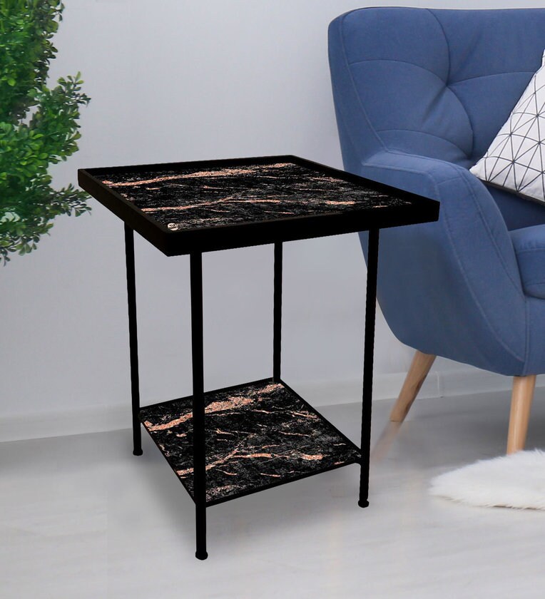 Buy Black Marble Designer Metal End Table by Nutcase Online