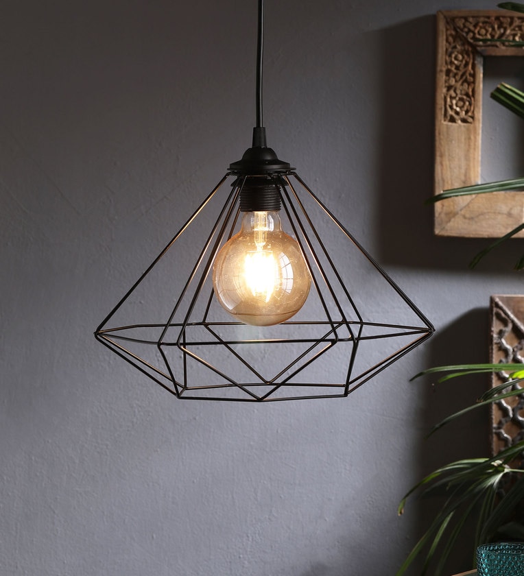 Buy Black Metal Single Hanging Lights By Tunehome Online - Geometric ...