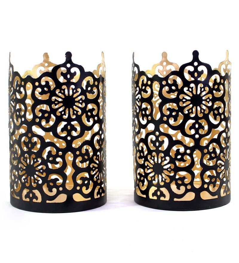 Buy Black & Gold Metal Tea Light Holder by Hosley Online Table Tea
