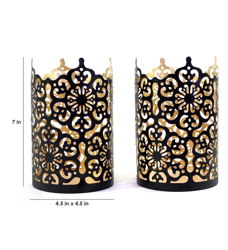 Buy Black & Gold Metal Tea Light Holder by Hosley Online Table Tea
