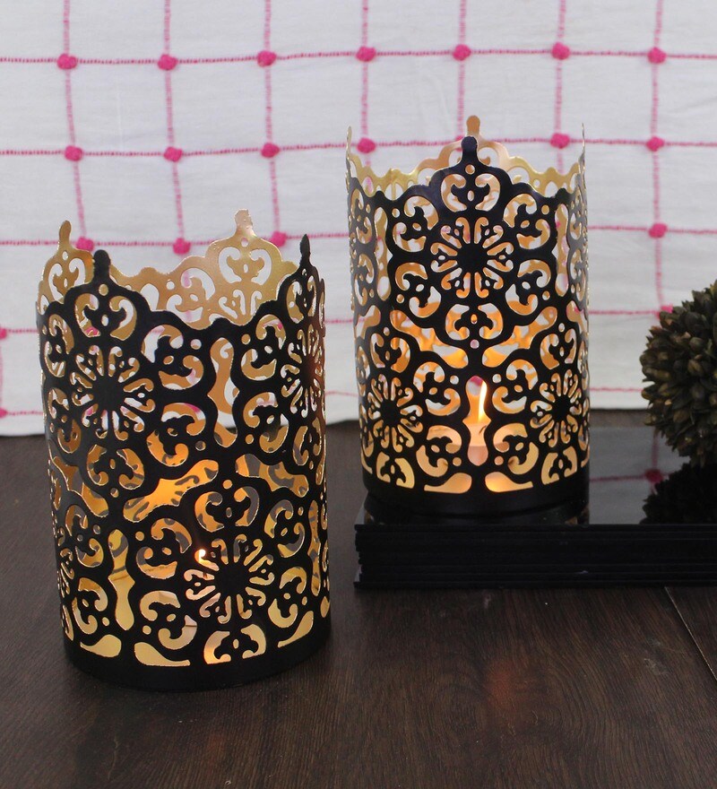 Buy Black & Gold Metal Tea Light Holder by Hosley Online Table Tea