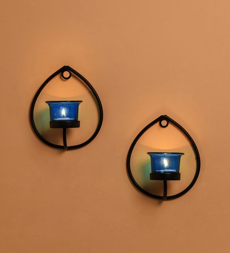 Buy Black Metal Wall Tea Light Holders (Pack of 2) by Homesake Online