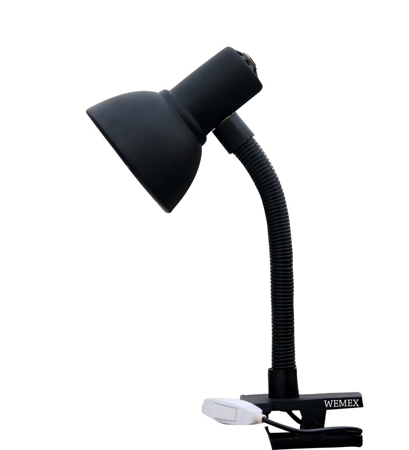 Buy Black Aluminium Shade Study Lamp with Black Base by Wemex Online ...