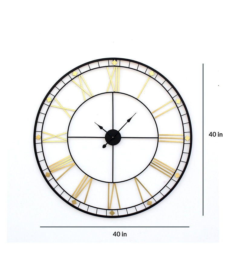 Buy Black and Gold Metal Analog Wall Clock by Craftter Online - Modern ...