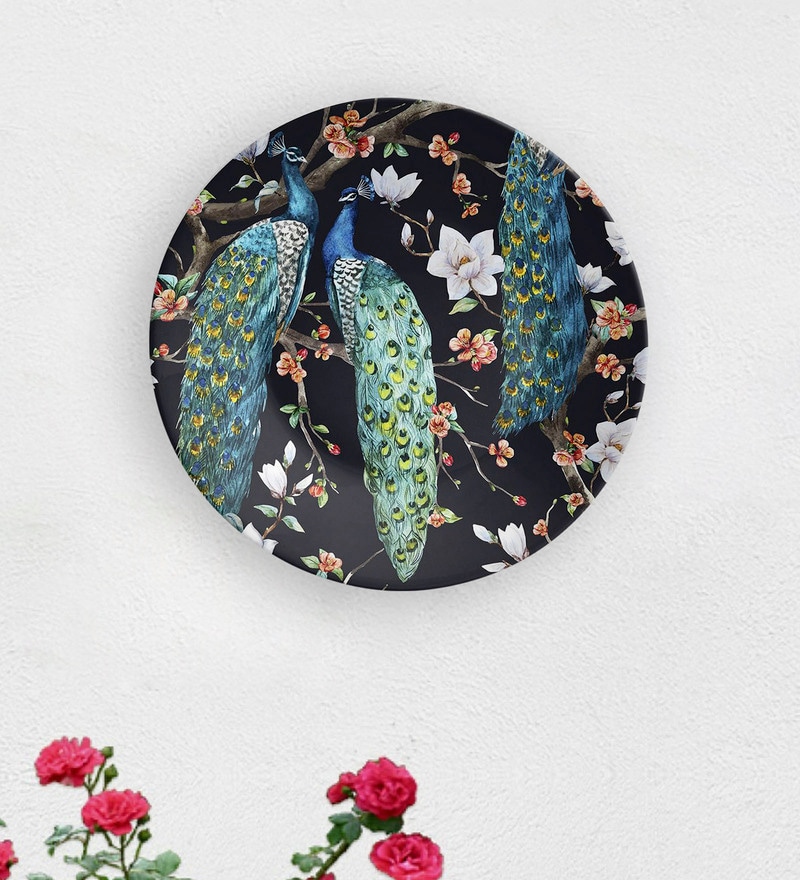 Buy Black Ceramic Artistic Peacock Decorative Wall Plate By Quirk India