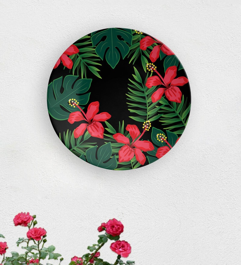 Buy Black Ceramic Black Dash Of Flower Decorative Wall Plate By Quirk India Online Wall Plates
