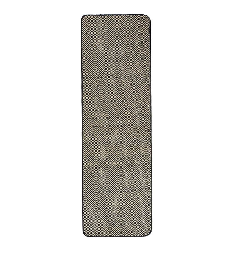 Buy Black Cotton Geometric 71x20 Inches Floor Runner by Saral Home