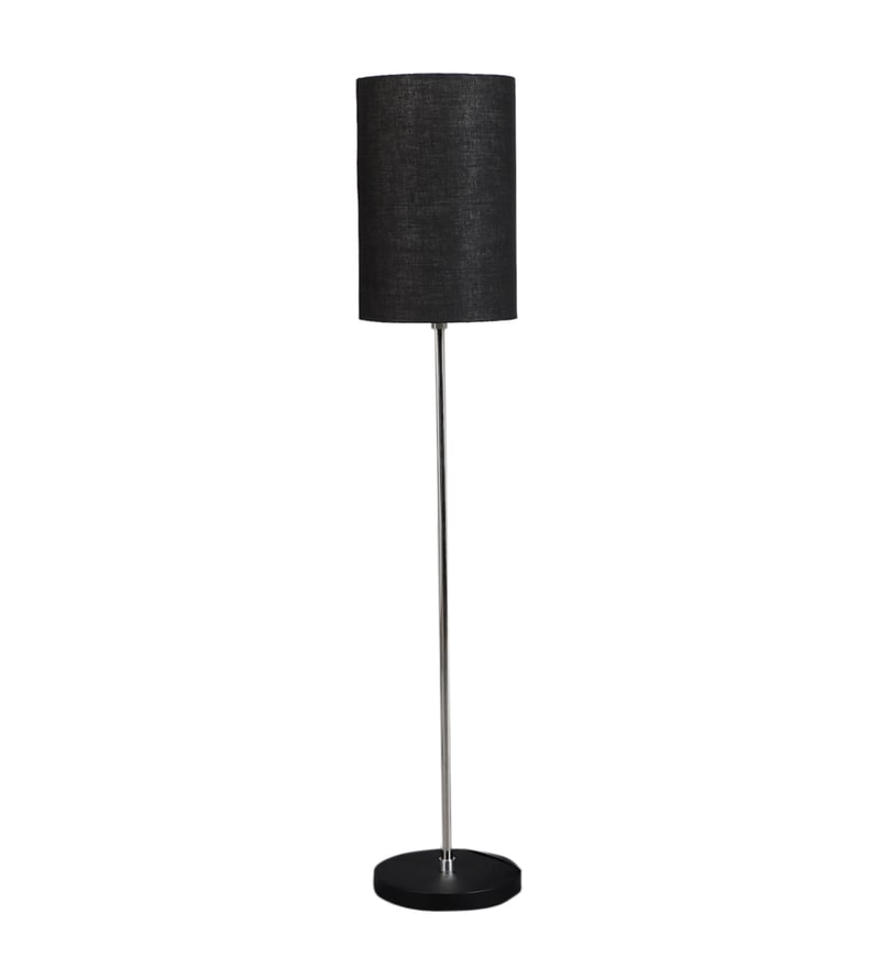 Buy Black Cotton Shade Club Floor Lamp With Black Base By Pristine