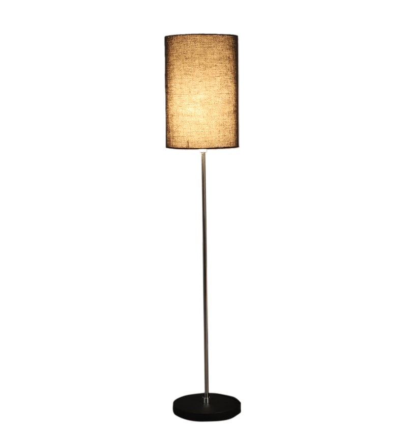 Buy Black Cotton Shade Club Floor Lamp With Black Base By Pristine