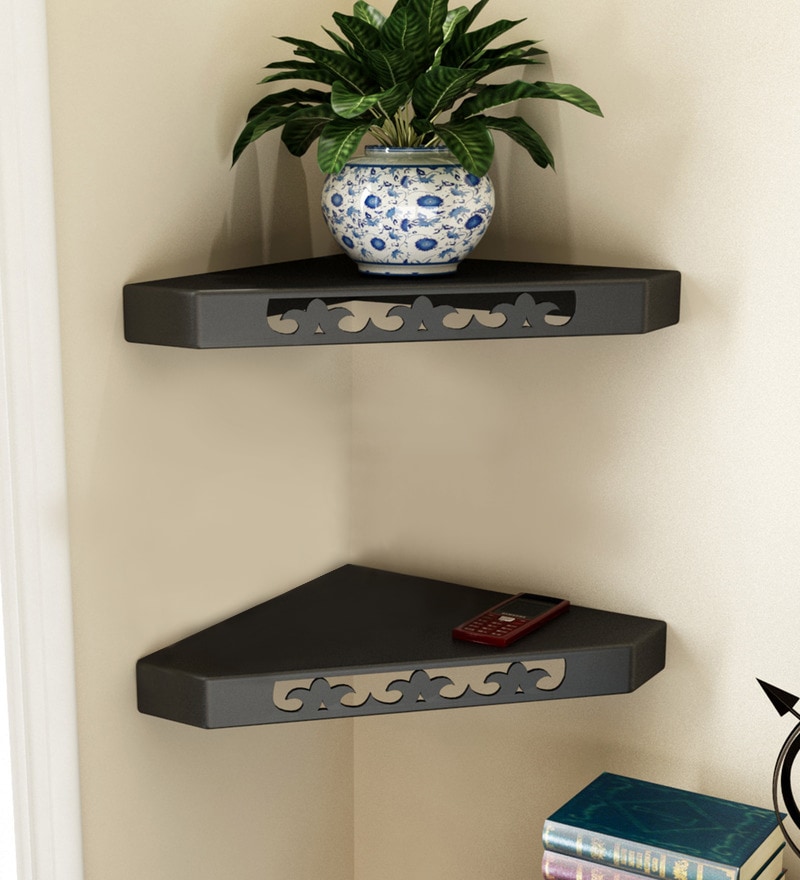 Buy Set Of 2 Engineered Wood Corner Wall Shelf In Black Colour By Home Sparkle Online Corner Wall Shelves Wall Shelves Home Decor Pepperfry Product