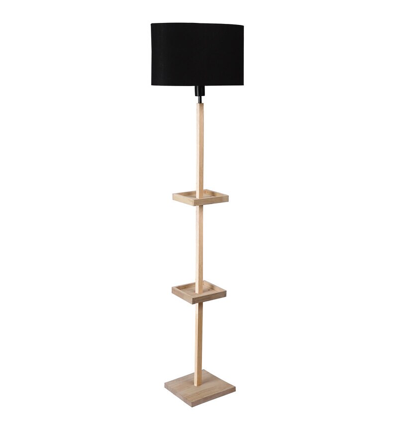 Buy Black Fabric Double Shelf Floor Lamp With Wood Base by Sanded Edge Online Shelf Floor