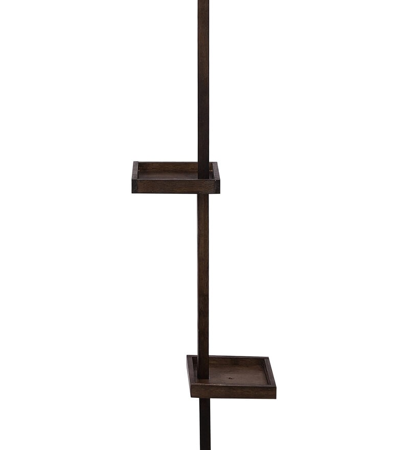 Buy Black Fabric Double Shelf Floor Lamp With Wood Base by Sanded Edge