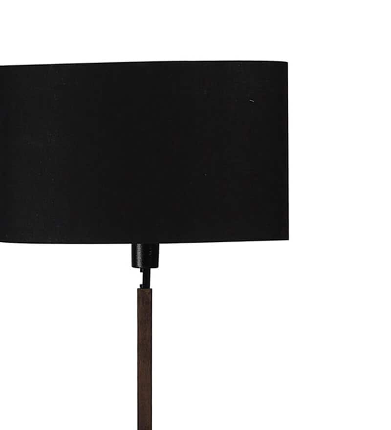 Buy Black Fabric Double Shelf Floor Lamp With Wood Base by Sanded Edge