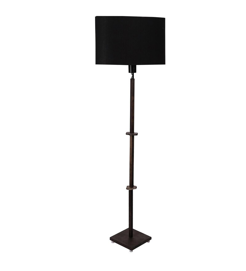 Buy Black Fabric Floor Lamp With Wood Base by Sanded Edge Online Club