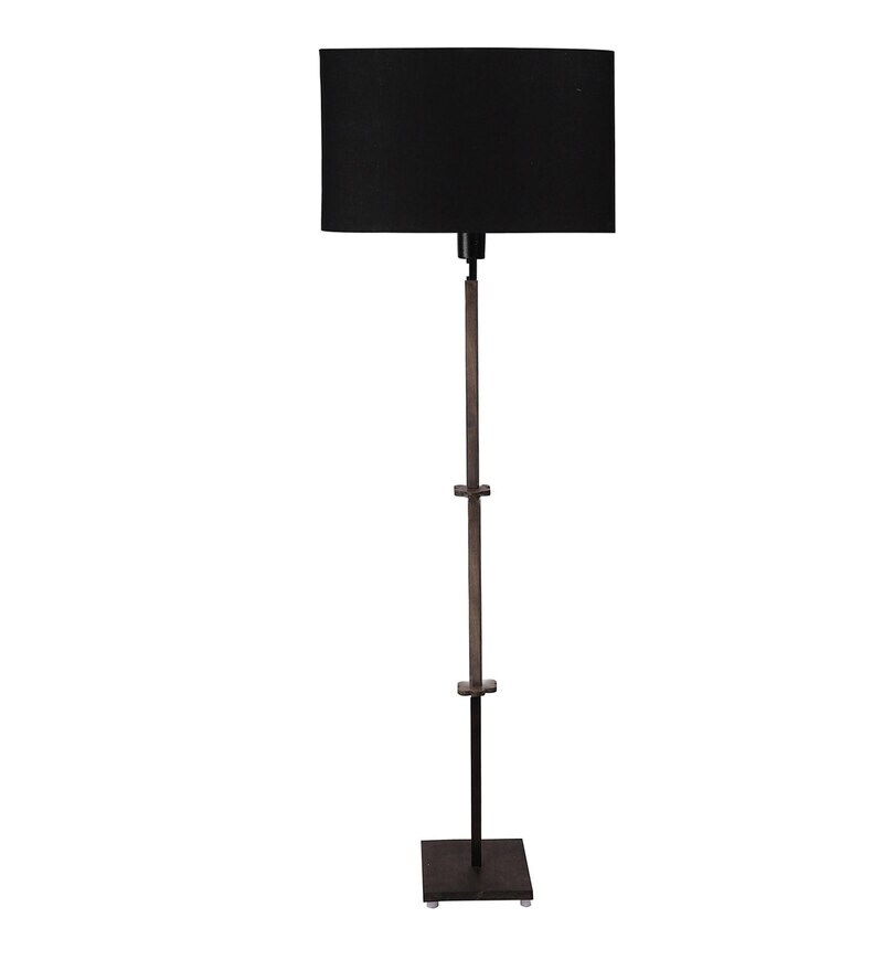 Buy Black Fabric Floor Lamp With Wood Base by Sanded Edge Online Club